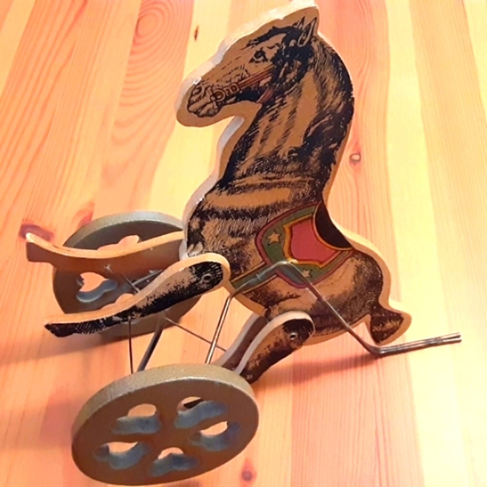 Louis Nichole Vintage Litho Wooden Walking Horse Figurine Push Toy Listing - Picture 5 of 8